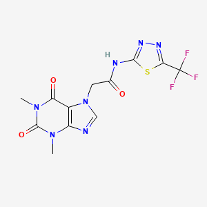 molecular formula C12H10F3N7O3S B3501237 2-(1,3-dimethyl-2,6-dioxo-1,2,3,6-tetrahydro-7H-purin-7-yl)-N-[5-(trifluoromethyl)-1,3,4-thiadiazol-2-yl]acetamide 