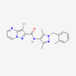 molecular formula C20H19ClN6O B3501358 3-chloro-N-[3,5-dimethyl-1-(2-methylbenzyl)-1H-pyrazol-4-yl]pyrazolo[1,5-a]pyrimidine-2-carboxamide 