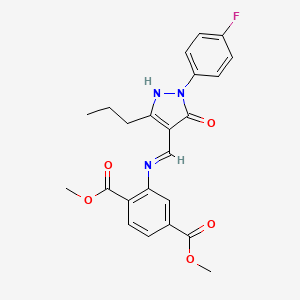 molecular formula C23H22FN3O5 B3501366 dimethyl 2-({[1-(4-fluorophenyl)-5-oxo-3-propyl-1,5-dihydro-4H-pyrazol-4-ylidene]methyl}amino)terephthalate 