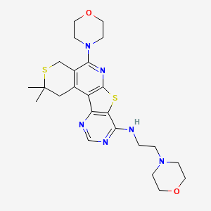 molecular formula C24H32N6O2S2 B3501416 2,2-dimethyl-5-(4-morpholinyl)-N-[2-(4-morpholinyl)ethyl]-1,4-dihydro-2H-thiopyrano[4'',3'':4',5']pyrido[3',2':4,5]thieno[3,2-d]pyrimidin-8-amine 