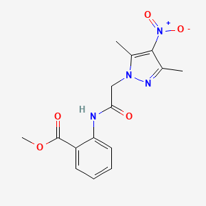 molecular formula C15H16N4O5 B3501477 methyl 2-{[(3,5-dimethyl-4-nitro-1H-pyrazol-1-yl)acetyl]amino}benzoate 