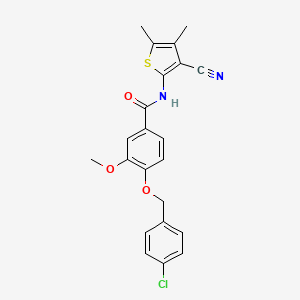 molecular formula C22H19ClN2O3S B3501537 4-[(4-chlorobenzyl)oxy]-N-(3-cyano-4,5-dimethyl-2-thienyl)-3-methoxybenzamide 