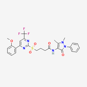 molecular formula C27H26F3N5O5S B3501549 N-(1,5-dimethyl-3-oxo-2-phenyl-2,3-dihydro-1H-pyrazol-4-yl)-4-{[4-(2-methoxyphenyl)-6-(trifluoromethyl)-2-pyrimidinyl]sulfonyl}butanamide 