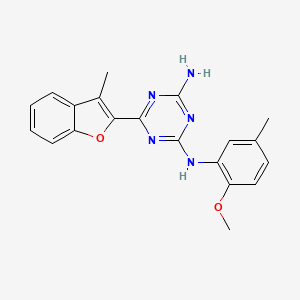 molecular formula C20H19N5O2 B3501592 N-(2-methoxy-5-methylphenyl)-6-(3-methyl-1-benzofuran-2-yl)-1,3,5-triazine-2,4-diamine 