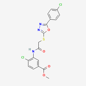molecular formula C18H13Cl2N3O4S B3501655 methyl 4-chloro-3-[({[5-(4-chlorophenyl)-1,3,4-oxadiazol-2-yl]thio}acetyl)amino]benzoate 