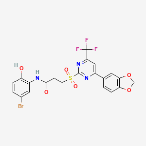 molecular formula C21H15BrF3N3O6S B3501665 3-{[4-(1,3-benzodioxol-5-yl)-6-(trifluoromethyl)-2-pyrimidinyl]sulfonyl}-N-(5-bromo-2-hydroxyphenyl)propanamide 