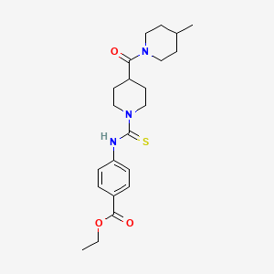 molecular formula C22H31N3O3S B3501714 ethyl 4-[({4-[(4-methyl-1-piperidinyl)carbonyl]-1-piperidinyl}carbonothioyl)amino]benzoate 