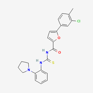 molecular formula C23H22ClN3O2S B3501722 5-(3-chloro-4-methylphenyl)-N-({[2-(1-pyrrolidinyl)phenyl]amino}carbonothioyl)-2-furamide 