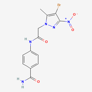 molecular formula C13H12BrN5O4 B3501890 4-{[(4-bromo-5-methyl-3-nitro-1H-pyrazol-1-yl)acetyl]amino}benzamide 