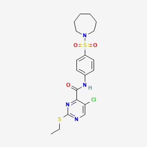 molecular formula C19H23ClN4O3S2 B3501896 N-[4-(1-azepanylsulfonyl)phenyl]-5-chloro-2-(ethylthio)-4-pyrimidinecarboxamide 