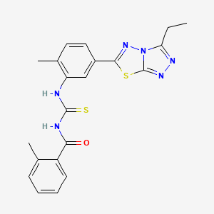 molecular formula C21H20N6OS2 B3501923 N-({[5-(3-ethyl[1,2,4]triazolo[3,4-b][1,3,4]thiadiazol-6-yl)-2-methylphenyl]amino}carbonothioyl)-2-methylbenzamide 