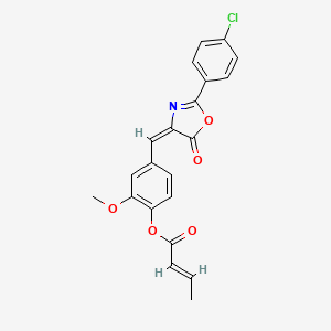 molecular formula C21H16ClNO5 B3501932 4-{[2-(4-chlorophenyl)-5-oxo-1,3-oxazol-4(5H)-ylidene]methyl}-2-methoxyphenyl but-2-enoate 