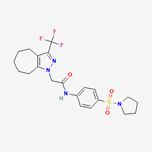 molecular formula C21H25F3N4O3S B3501968 N-[4-(1-pyrrolidinylsulfonyl)phenyl]-2-[3-(trifluoromethyl)-5,6,7,8-tetrahydrocyclohepta[c]pyrazol-1(4H)-yl]acetamide 