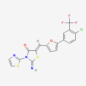 molecular formula C18H9ClF3N3O2S2 B3501989 5-({5-[4-chloro-3-(trifluoromethyl)phenyl]-2-furyl}methylene)-2-imino-3-(1,3-thiazol-2-yl)-1,3-thiazolidin-4-one 