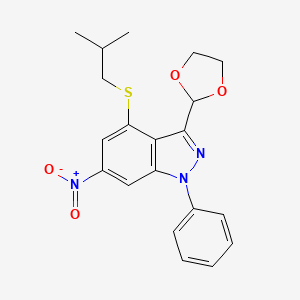 molecular formula C20H21N3O4S B3502001 3-(1,3-dioxolan-2-yl)-4-(isobutylthio)-6-nitro-1-phenyl-1H-indazole 