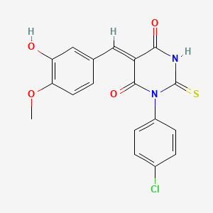 molecular formula C18H13ClN2O4S B3502118 1-(4-chlorophenyl)-5-(3-hydroxy-4-methoxybenzylidene)-2-thioxodihydro-4,6(1H,5H)-pyrimidinedione 