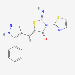 molecular formula C16H11N5OS2 B3502139 2-imino-5-[(3-phenyl-1H-pyrazol-4-yl)methylene]-3-(1,3-thiazol-2-yl)-1,3-thiazolidin-4-one 