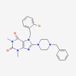 molecular formula C25H27BrN6O2 B3502221 8-(4-benzyl-1-piperazinyl)-7-(2-bromobenzyl)-1,3-dimethyl-3,7-dihydro-1H-purine-2,6-dione 