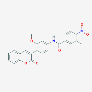 molecular formula C24H18N2O6 B3502227 N-[3-methoxy-4-(2-oxo-2H-chromen-3-yl)phenyl]-3-methyl-4-nitrobenzamide 