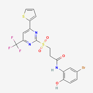 molecular formula C18H13BrF3N3O4S2 B3502231 N-(5-bromo-2-hydroxyphenyl)-3-{[4-(2-thienyl)-6-(trifluoromethyl)-2-pyrimidinyl]sulfonyl}propanamide 