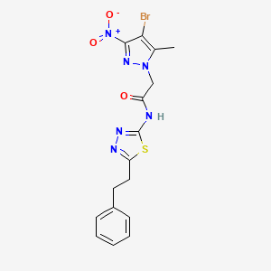 molecular formula C16H15BrN6O3S B3502287 2-(4-bromo-5-methyl-3-nitro-1H-pyrazol-1-yl)-N-[5-(2-phenylethyl)-1,3,4-thiadiazol-2-yl]acetamide 