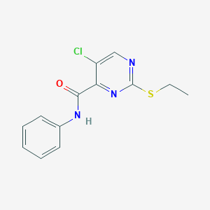 molecular formula C13H12ClN3OS B3502294 5-chloro-2-(ethylthio)-N-phenyl-4-pyrimidinecarboxamide 