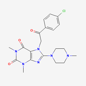 molecular formula C20H23ClN6O3 B3502386 7-[2-(4-chlorophenyl)-2-oxoethyl]-1,3-dimethyl-8-(4-methylpiperazin-1-yl)-3,7-dihydro-1H-purine-2,6-dione 