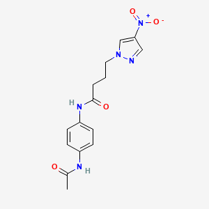 molecular formula C15H17N5O4 B3502396 N-[4-(acetylamino)phenyl]-4-(4-nitro-1H-pyrazol-1-yl)butanamide 