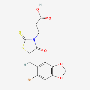 molecular formula C14H10BrNO5S2 B3502556 3-{5-[(6-bromo-1,3-benzodioxol-5-yl)methylene]-4-oxo-2-thioxo-1,3-thiazolidin-3-yl}propanoic acid 