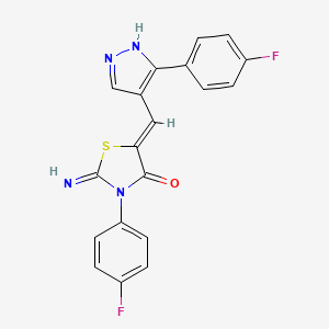 molecular formula C19H12F2N4OS B3502674 3-(4-fluorophenyl)-5-{[3-(4-fluorophenyl)-1H-pyrazol-4-yl]methylene}-2-imino-1,3-thiazolidin-4-one 