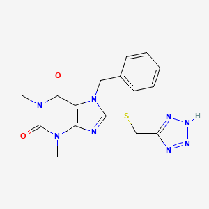 molecular formula C16H16N8O2S B3502708 7-benzyl-1,3-dimethyl-8-[(1H-tetrazol-5-ylmethyl)thio]-3,7-dihydro-1H-purine-2,6-dione 