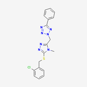 molecular formula C18H16ClN7S B3502726 2-({5-[(2-chlorobenzyl)thio]-4-methyl-4H-1,2,4-triazol-3-yl}methyl)-5-phenyl-2H-tetrazole 