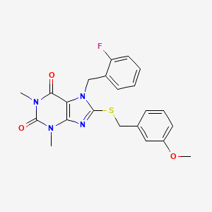 molecular formula C22H21FN4O3S B3502729 7-(2-fluorobenzyl)-8-[(3-methoxybenzyl)thio]-1,3-dimethyl-3,7-dihydro-1H-purine-2,6-dione 