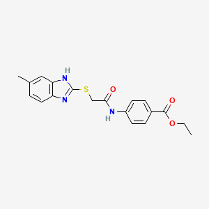 molecular formula C19H19N3O3S B3502730 ethyl 4-({[(5-methyl-1H-benzimidazol-2-yl)thio]acetyl}amino)benzoate 