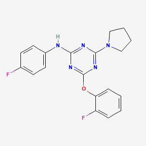 molecular formula C19H17F2N5O B3502735 4-(2-fluorophenoxy)-N-(4-fluorophenyl)-6-(1-pyrrolidinyl)-1,3,5-triazin-2-amine 