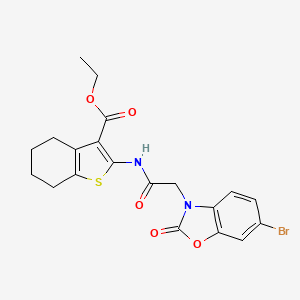 molecular formula C20H19BrN2O5S B3502779 ethyl 2-{[(6-bromo-2-oxo-1,3-benzoxazol-3(2H)-yl)acetyl]amino}-4,5,6,7-tetrahydro-1-benzothiophene-3-carboxylate 