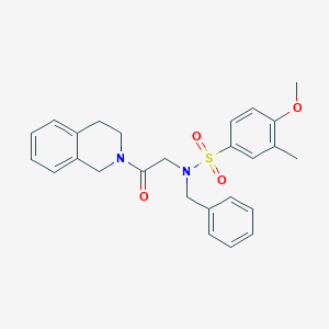 molecular formula C26H28N2O4S B3502872 N-benzyl-N-[2-(3,4-dihydro-2(1H)-isoquinolinyl)-2-oxoethyl]-4-methoxy-3-methylbenzenesulfonamide 