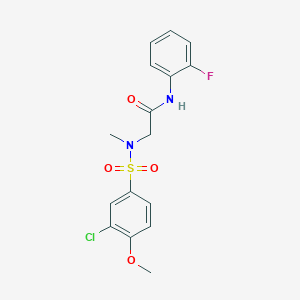 molecular formula C16H16ClFN2O4S B3502893 N~2~-[(3-chloro-4-methoxyphenyl)sulfonyl]-N~1~-(2-fluorophenyl)-N~2~-methylglycinamide 