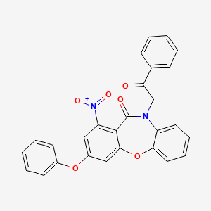 molecular formula C27H18N2O6 B3502910 1-nitro-10-(2-oxo-2-phenylethyl)-3-phenoxydibenzo[b,f][1,4]oxazepin-11(10H)-one 