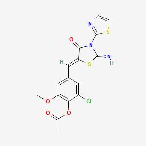 molecular formula C16H12ClN3O4S2 B3503005 2-chloro-4-{[2-imino-4-oxo-3-(1,3-thiazol-2-yl)-1,3-thiazolidin-5-ylidene]methyl}-6-methoxyphenyl acetate 