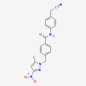 molecular formula C20H17N5O3 B3503179 N-[4-(cyanomethyl)phenyl]-4-[(5-methyl-3-nitro-1H-pyrazol-1-yl)methyl]benzamide 