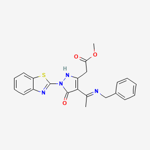 molecular formula C22H20N4O3S B3503190 methyl {1-(1,3-benzothiazol-2-yl)-4-[1-(benzylamino)ethylidene]-5-oxo-4,5-dihydro-1H-pyrazol-3-yl}acetate 