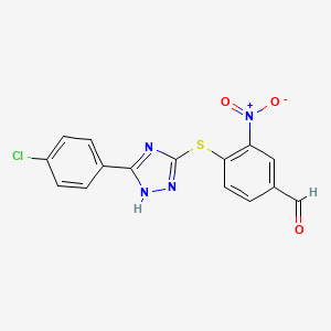 molecular formula C15H9ClN4O3S B3503283 4-{[5-(4-chlorophenyl)-4H-1,2,4-triazol-3-yl]thio}-3-nitrobenzaldehyde 