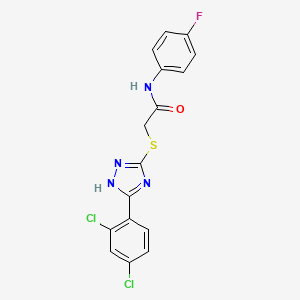 molecular formula C16H11Cl2FN4OS B3503286 2-{[5-(2,4-dichlorophenyl)-4H-1,2,4-triazol-3-yl]thio}-N-(4-fluorophenyl)acetamide 