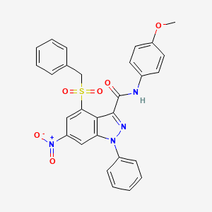 molecular formula C28H22N4O6S B3503306 4-(benzylsulfonyl)-N-(4-methoxyphenyl)-6-nitro-1-phenyl-1H-indazole-3-carboxamide 