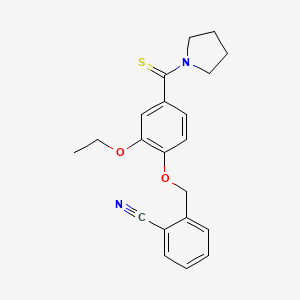 molecular formula C21H22N2O2S B3503546 2-{[2-ethoxy-4-(1-pyrrolidinylcarbonothioyl)phenoxy]methyl}benzonitrile 