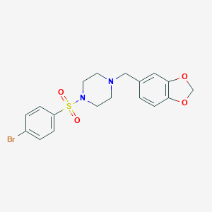 molecular formula C18H19BrN2O4S B350366 1-(1,3-Benzodioxol-5-ylmethyl)-4-[(4-bromophenyl)sulfonyl]piperazine CAS No. 349614-68-2