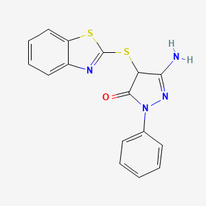 molecular formula C16H12N4OS2 B3503666 5-amino-4-(1,3-benzothiazol-2-ylthio)-2-phenyl-2,4-dihydro-3H-pyrazol-3-one 