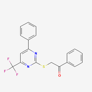 molecular formula C19H13F3N2OS B3503686 1-phenyl-2-{[4-phenyl-6-(trifluoromethyl)-2-pyrimidinyl]thio}ethanone 