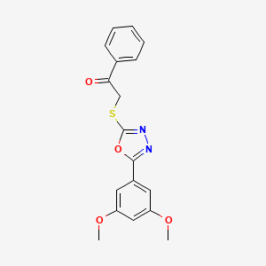 molecular formula C18H16N2O4S B3503709 2-{[5-(3,5-dimethoxyphenyl)-1,3,4-oxadiazol-2-yl]thio}-1-phenylethanone 